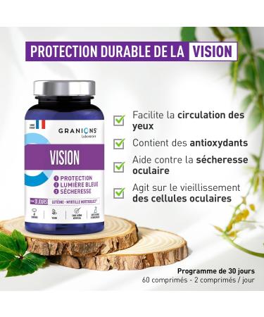 Vision GRANIONS | Eye Supplement | Mirtoselect + Lutein + Zeaxanthin + Vitamins | Eye tension sight dry and tired eyes | Made in France | Size 1 Month - Buy Online on GoSupps.com