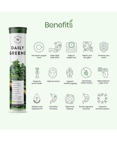 Daily Greens Wholefood Multivitamin with 39+ Organic Plant Superfoods - Immunity & Detox | 15 Effervescent Tablets - Buy Online on GoSupps.com