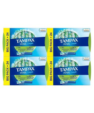 Tampax Pearl Compak Super Tampons 4X 24 Pack Compak Pearl Super Stamps X96