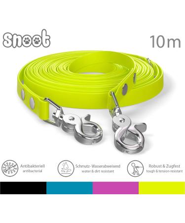 10m Neon Yellow Dog Leash Durable Water-Repellent with 2 Carabiners & D-Ring for Strong Dogs | International Shipping Available - Buy Online on GoSupps.com