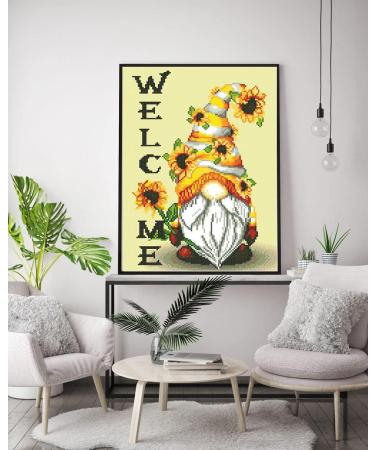Gnome Sunflower Cross Stitch Kit for Adults - DIY Needlepoint Embroidery Set (11CT) - Buy Online on GoSupps.com