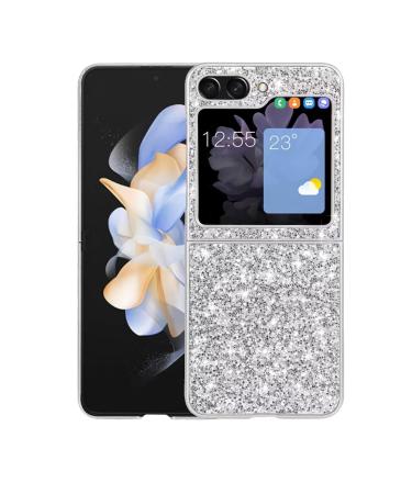 Tivenfezk nadoli glitter shell for samsung galaxy z flip 5 silver glossy sparkling bling galvanisian frame ultra -thin shockproof back pocket cell phone case protective cover