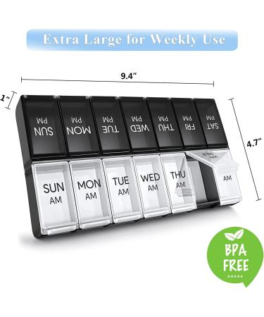 Extra Large AM PM Pill Organizer - Easy Open Weekly Case for Daily Vitamins - Arthritis Friendly 2 Times a Day Pill Box - Buy Online on GoSupps.com
