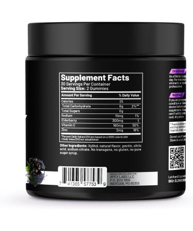 Apex Labs Extra Strength Elderberry Gummies Immune Support 300mg Elderberry Vitamin C and Zinc Berry - 60 Count - Buy Online on GoSupps.com