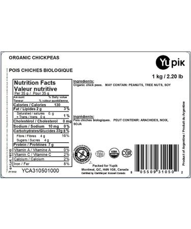 Yupik Organic Raw Chickpeas Non-GMO Vegan Gluten-Free 1Kg 1 kg (Pack of 1) - Buy Online on GoSupps.com
