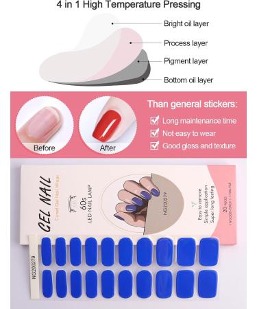 Kalolary 20PCS Nail Adhesive Wrap Nail Gel Polish Strips Full Wraps Nail Polish Stickers Cured Gel Nail Strips Self-Adhesive Gel Nail Wrap Stickers Decals(UV/LED Lamp Required) (Klein Blue) - Buy Online on GoSupps.com