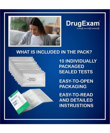 10 Pack DrugExam Highly Sensitive Marijuana THC 20 ng/mL Single Panel Test Kit - Detect THC in Urine up to 45 Days - Pack of 10 - Buy Online on GoSupps.com