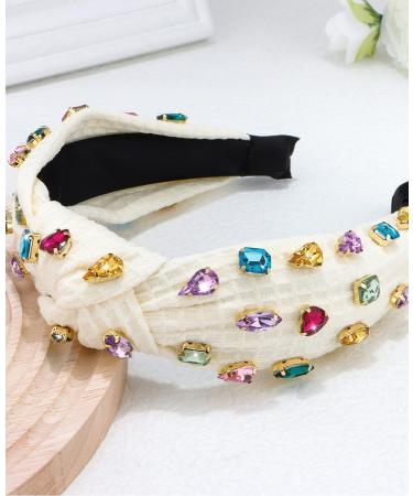 Wecoe White Rhinestone Knotted Headband for Women - Sparkly Wide Headband Non Slip Fashion Hair Accessories - Buy Online on GoSupps.com