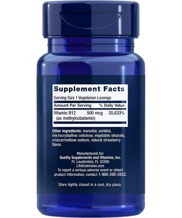 Life Extension B12 Methylcobalamin 500 mcg - 100 Vegetarian Lozenges for Energy & Well-being - Buy Online on GoSupps.com