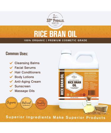 Organic Rice Bran Oil 32 oz - Premium Cold Pressed Unrefined | 100% Pure for Skin Hair Soap Making | Essential Oil Carrier | Bulk Availability - Buy Online on GoSupps.com