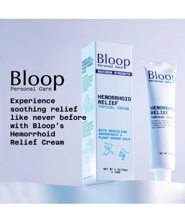 Bloop Hemorrhoid Relief Cream | Maximum Strength with Phenylephrine & Pramoxine | Soothing Andiroba & Copaiba Oils | 1oz - Fast Pain & Inflammation Relief - Buy Online on GoSupps.com
