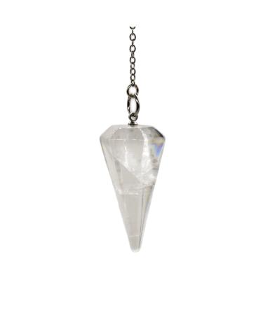 Crystal Pendulum Made of Natural Quartz for Dowsing Divination Chakra Reiki. Pointed with Chain and Jewelry Pouch