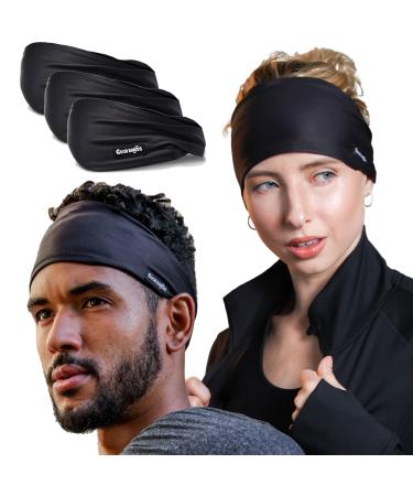 Sweatband for Men and Women - Unisex Headband That Wicks Moisture and Eliminates Excess Sweat - Running, Sports, Cycling, Football, Triathlons, Construction, Yoga and More Single Black