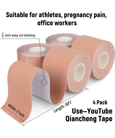 4 Pack Waterproof Kinesiology Tape for Athletes - 16 FT Roll for Knee, Elbow, Shoulder - Beige - Buy Online on GoSupps.com