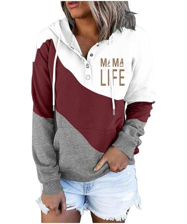 Hemlock Women Color Block Mama Life Print Hoodie - Red, 3X-Large - Buy Online on GoSupps.com
