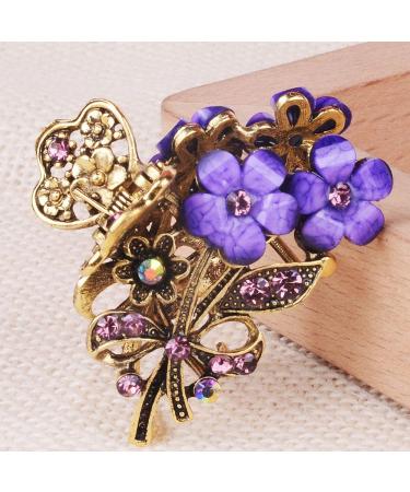Numblartd 4 Pcs Vintage Flowers Medium Hair Claw Clips with Rhinestone - Chic Hair Grip for Women - Buy Online on GoSupps.com