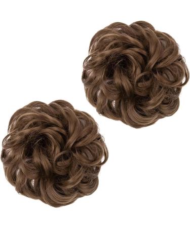 Porsmeer 2-Piece Brown Messy Hair Bun Extensions - Curly Wavy Updo Scrunchies for Women & Girls | Large Synthetic Chignons - Buy Online on GoSupps.com