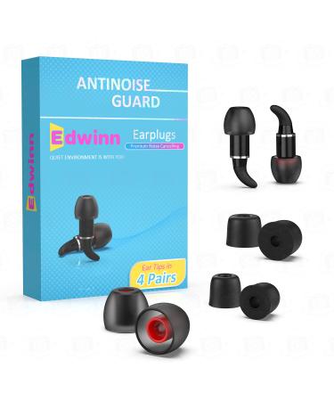 Edwinn Noise Reduction Ear Plugs - 29dB NRR Reusable Ear Plugs for Sleep Concerts Motorcycles Work Travel & Hearing Protection with 4 Pairs of Ear Tips (S/L)