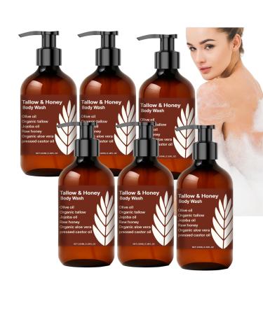 Nuvilo Women's sebum and honey body wash natural moisturizing cleanser with organic tallow and honey gentle shower gel for dry and sensitive skin. (6 pcs)