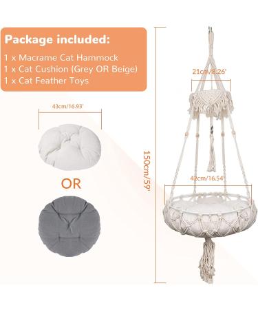 AXIBA Macrame Cat Hammock with Cushion - Hanging Cat Bed for Indoor Cats - Buy Online on GoSupps.com