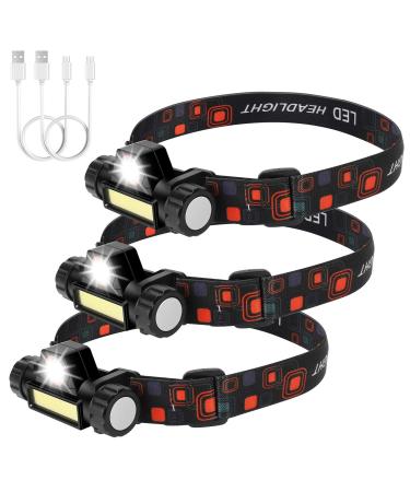 3 Packs Rechargeable Headlamp Flashlight 500 Lumens Super Bright Cree Led with Comfortable Headband,Ultra Lightweight 2 oz, Perfect for Camping, Runners,Hiking,Working