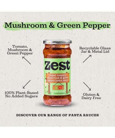 Zest Tomato Mushroom and Green Pepper Pasta Sauce 340g Vegan Dairy & Gluten Free Plant Based No Added Sugar - Buy Online on GoSupps.com