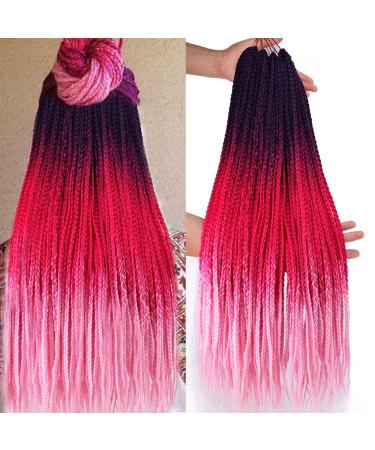 Box Braids Crochet Hair 6 Packs 24 Inch Ombre Red Pre-Looped 3X Goddess Senegalese Twist Tissage Fiber Kanekalon Synthetic Braiding Hair Extensions 22 Strands/Pack 100g (Purple/Red/Pink#)