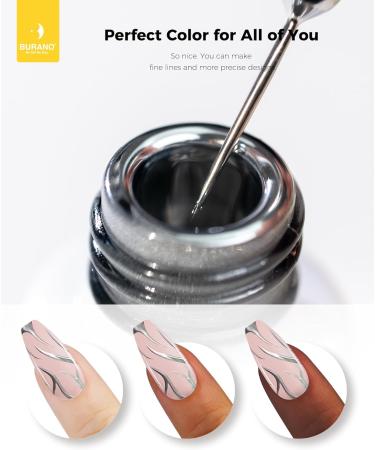 BURANO Liner Holographic Gel Nail Polish UV LED Reflective Glitter Painted Gel Silver Metallic Gel Nail Build in Thin Nail Brush Chrome Gel Curing Required 8ml (silver) LX0 - Buy Online on GoSupps.com