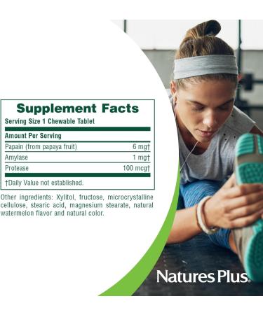 NaturesPlus Papaya Enzyme - 180 Chewable Tablets - Digestive Aid Supplement with Amylase & Protease - Helps Reduce Gas Bloating Stomach Upset & Discomfort - Vegan Gluten Free - 180 Servings 180 Tablets - Buy Online on GoSupps.com