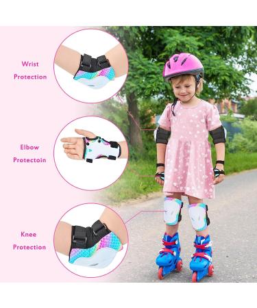 Rainbow Mermaid Kids Skating Protective Gear Set - Knee Pads, Elbow Pads, Wrist Guards for Skateboard, Roller Skating, Scooter - Ages 3-8 - Buy Online on GoSupps.com