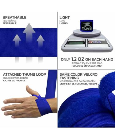 Muvin Boxing Hand Wraps - 180 Inches Semi-Elastic Blue - 1 Pair for Men & Women | Kickboxing, Muay Thai, MMA, Krav Maga - Combat Sports - Buy Online on GoSupps.com