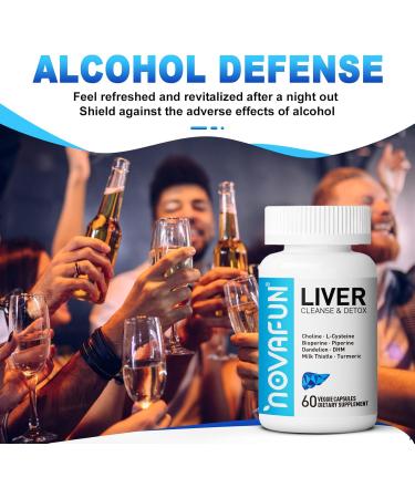 Novafun Liver Cleanse & Detox Capsules Supplement with Milk Thistle Dandelion Turmeric Choline L-Cysteine Bioperine Dihydromyricetin 60 Capsules - Buy Online on GoSupps.com