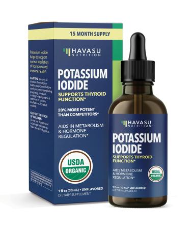 Potassium Iodide Liquid | Vegan Iodine Supplement for Thyroid Support | Organic Iodine Drops | Metabolism Support | 1-Year Supply