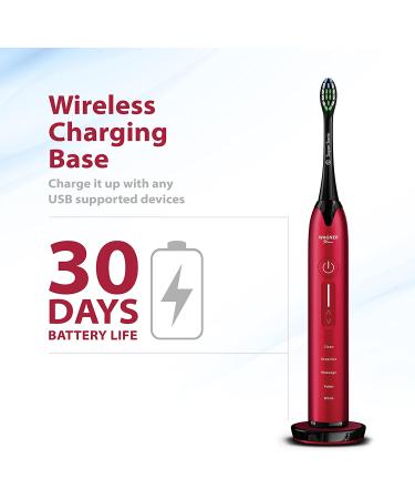 Wagner & Stern Ultrasonic Whitening Toothbrush with Pressure Sensor - 5 Modes, 4 Intensity Levels, 3D Sliding Control, 8 Dupont Bristles, Premium Travel Case - Burgundy - Buy Online on GoSupps.com