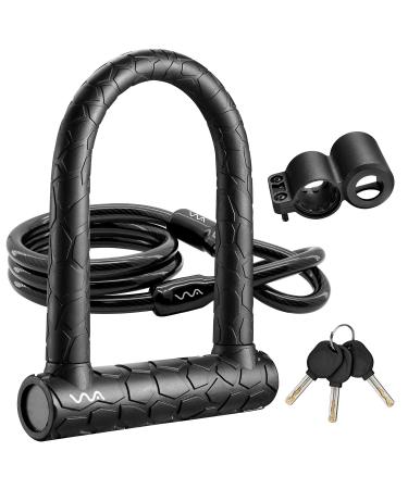 Bike U Lock,20mm Heavy Duty Combination Bicycle D Lock Shackle 4ft Length Security Cable with Sturdy Mounting Bracket and Key Anti Theft Bicycle Secure Locks Short