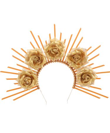 FRCOLOR Goddess Crown Sunburst Spiked Gold Sun Headband Halloween Dress up Headpiece Celestial Crowns Tiaras for Women Photoshoot Accessories Golden
