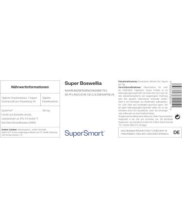 Supersmart Super Boswellia Serrata Extract 100 mg - Relieve Joint Pain - 20% AKBA - Non-GMO & Gluten-Free - 60 Vegetarian Capsules - Buy Online on GoSupps.com