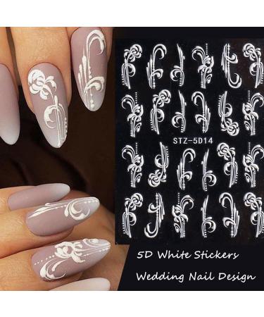 Lace Flower Nail Art Stickers Decals - 5D Self-Adhesive Design for Wedding Nails - Embossed Rose White Sliders - Acrylic Engraved Decals for Manicure - Women's 3D Nail Foil Sticker Decor - Buy Online on GoSupps.com