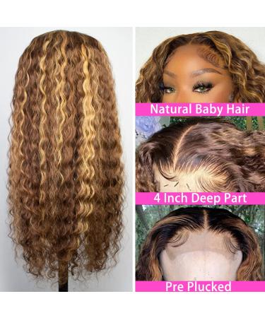 SOSATISFY 4/27 Ombre Highlight Lace Front Human Hair Wig - 30 Inch Deep Wave Closure Wig for Black Women - Pre Plucked with Baby Hair - 180% Density - Buy Online on GoSupps.com