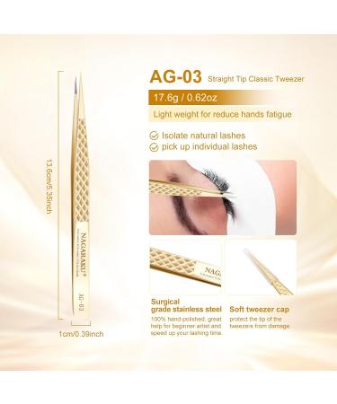Nagaraku Faserspitze Eyelash Extension Tweezers - Professional Precision Stainless Steel Straight Tip AG-03 - Buy Online on GoSupps.com