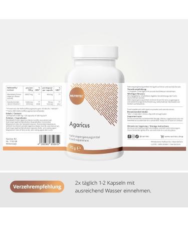 Nutritec Agaricus Vital Fungus - 120 Vegan Capsules | Dietary Supplement with Almond Fungus Powder & Acerola Extract | No Additives | International Shipping - Buy Online on GoSupps.com