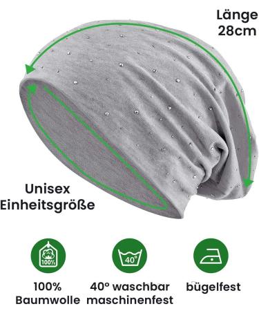 Rhinestone Studs Jersey Cotton Elastic Long Slouch Beanie - Women's Heather Winter Hat in Black | One Size - Buy Online on GoSupps.com