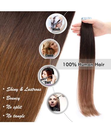 Elailite Tape Extensions - 20 PCS Real Remy Human Hair Adhesive Tapes 35cm #2T6 Dark Brown Ombre to Light Brown - Buy Online on GoSupps.com