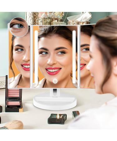 Auxmir Vanity Makeup Mirror with Natural LED Lights 1x/10x Trifold Magnifying Mirror Dual Power Cosmetic Mirror with Touch Screen 180 Brightness Adjustable Lighted Dressing Mirror - Buy Online on GoSupps.com