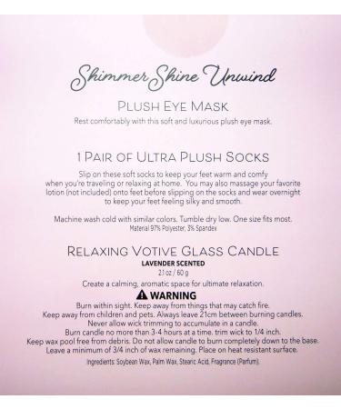 Shimmer Shine Unwind Relaxation Gift Set | Pink Plush Eye Mask Socks & Lavender Candle - Perfect Gift for International Shipping - Buy Online on GoSupps.com
