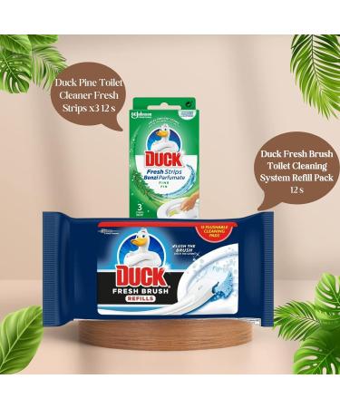 Toilet Cleaner Duck Bundle With 3x Duck Toilet Cleaner Fresh Brush Refills 12pads And Duck Pine Toilet Cleaner Fresh 3 Strips - Bathroom Cleaner Disposable Toilet Brush - Buy Online on GoSupps.com