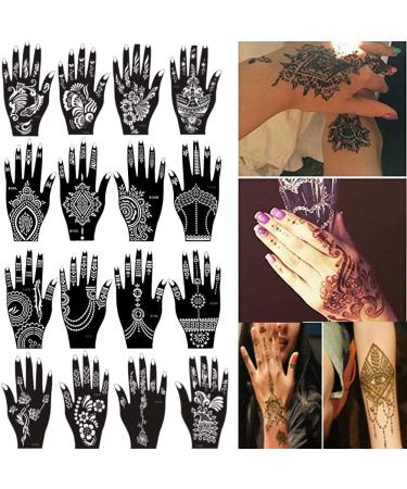 Xmasir 16 Sheets Indian Arabian Henna Tattoo Stencil Set Temporary Tattoo Temples Kit,Stencils for Henna New Designs
