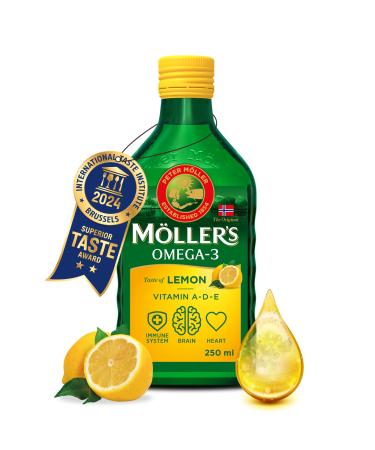 Moller s | Huile de foie de morue om ga 3 | Compl ments alimentaires om ga-3 avec EPA DHA vitamines A D et E | Prix Superior Taste | Marque vieille de 166 ans | Citron | 250 ml Citron 250 ml (Lot de 1)