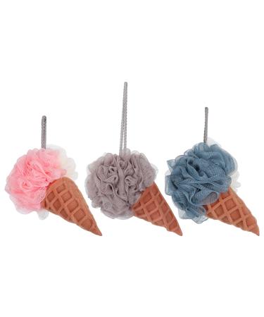 Lurrose Loofah Sponge 3pcs Bath Shower Pouf Bath Sponges Loofahs Ice Cream Shape Shower Wash Body Scrubber Exfoliating Cleaning Loofahs Sponge Bath Sponge 12x10.9cm