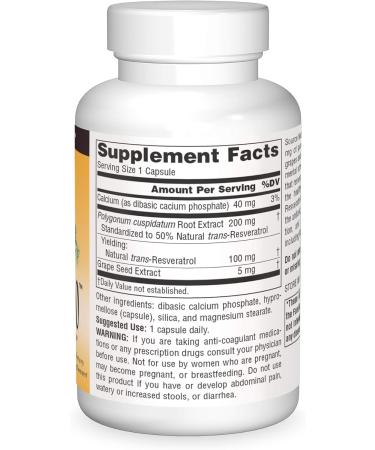 Source Naturals Resveratrol 100, for Heart and Healthy Aging* 100 mg - 120 Vegetarian Capsules 1 120 Count (Pack of 1) - Buy Online on GoSupps.com